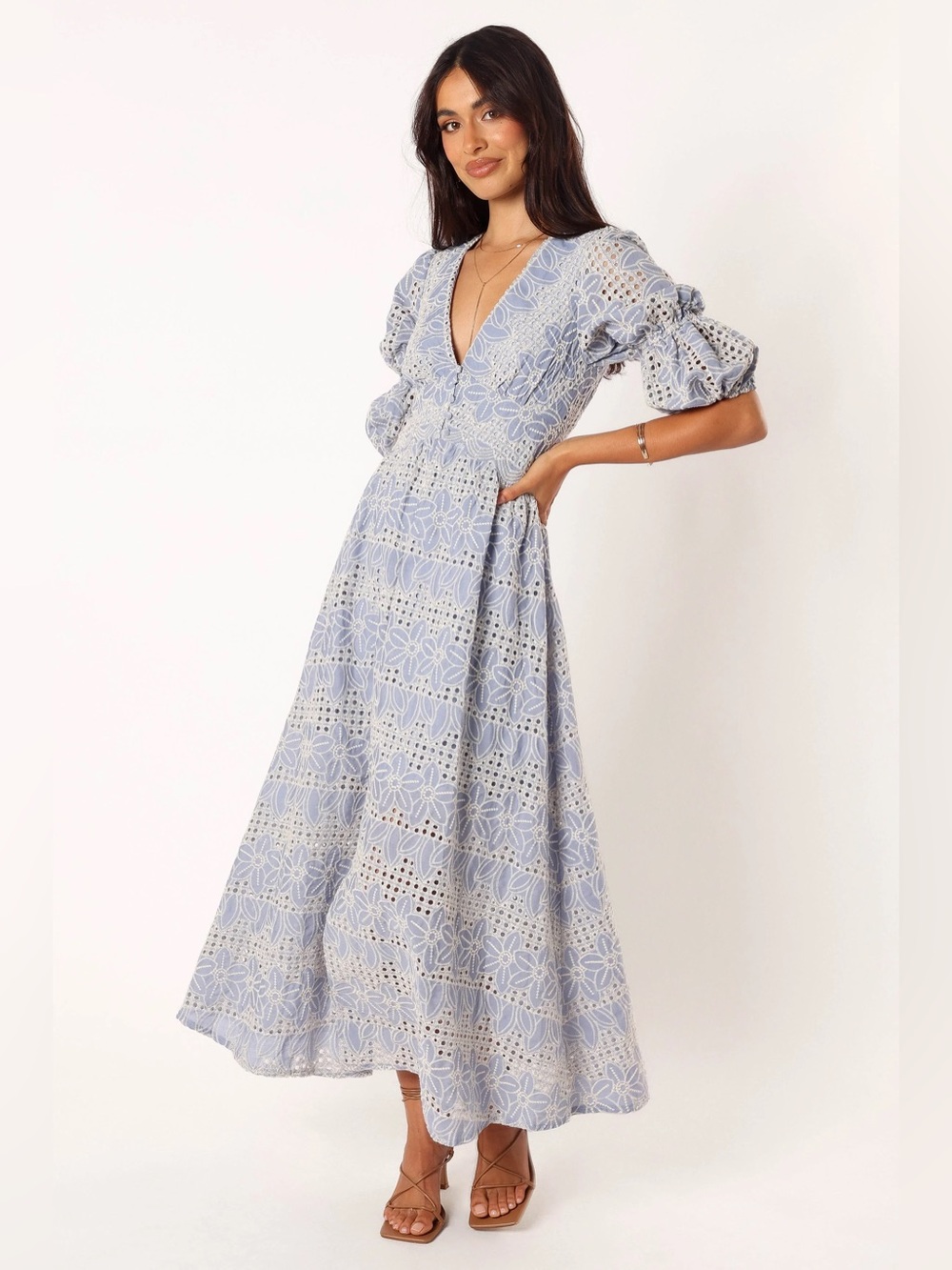 Petal & Pup Blue Eyelet V-Neck Tani Midi Dress NWT size 6